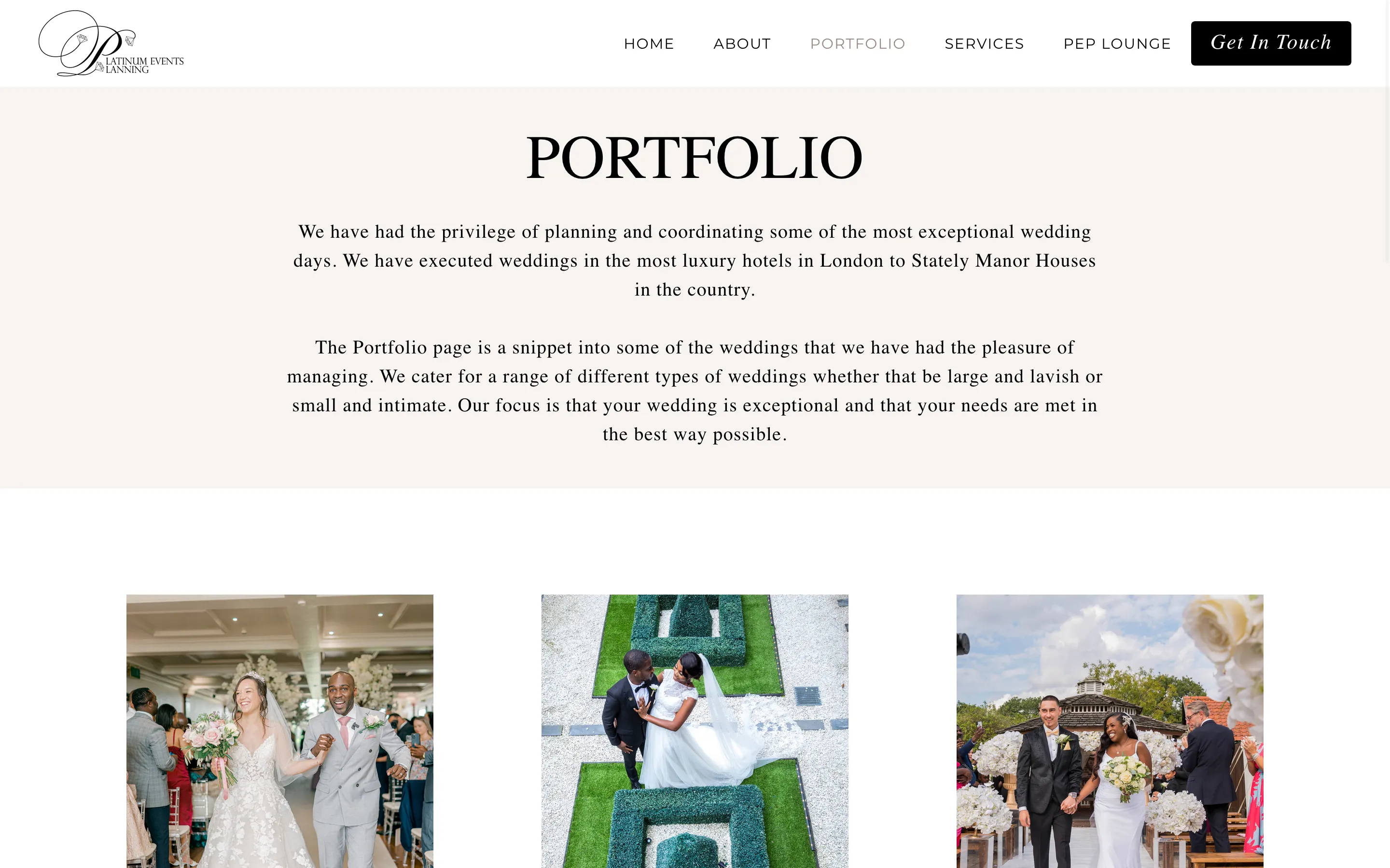 Platinum-events-planning portflio page