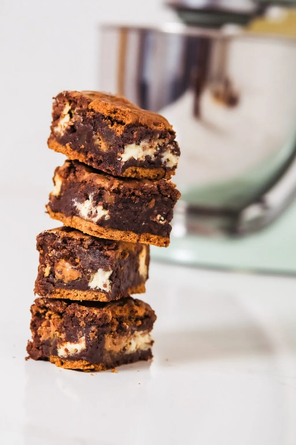 brownies with food processor in the background